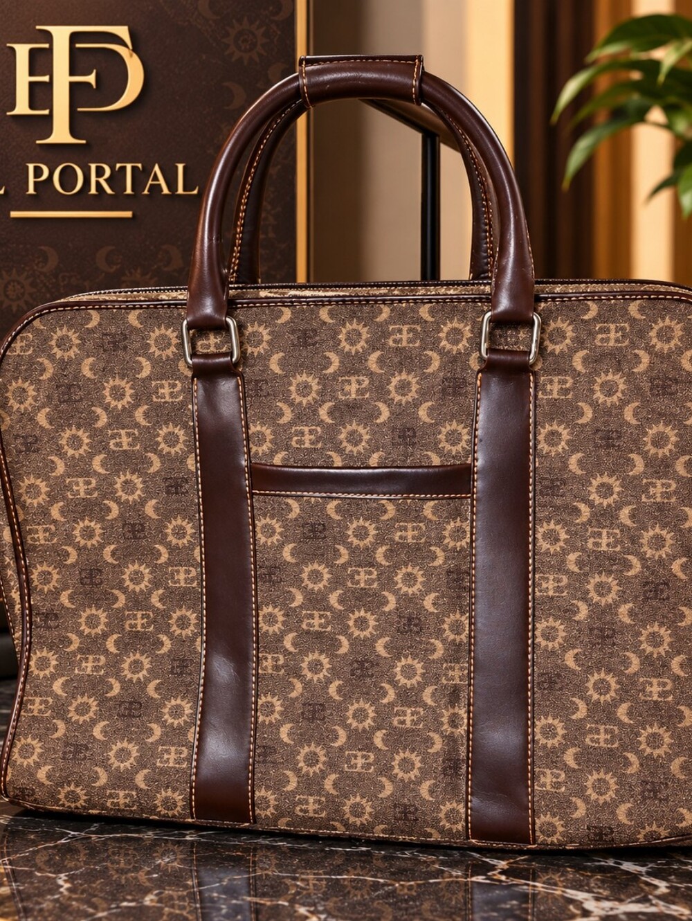 Brown Patterned Men's Bag By El Portal